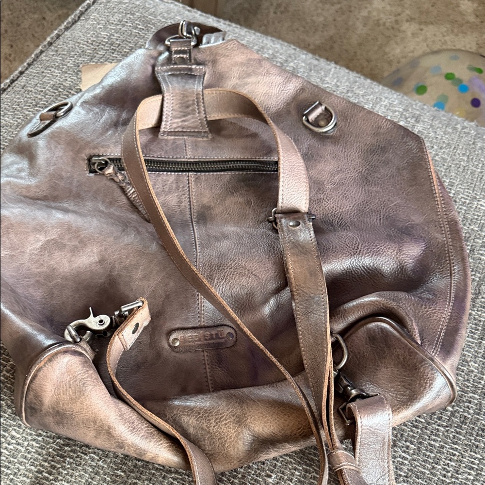 BED|STU Distressed Leather Delta Backpack - Grey Dip Dye - Picture 2 of 4